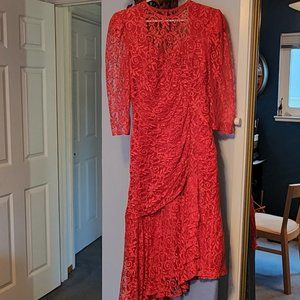 Red Lace Elegant Dress with gloves size 7/8